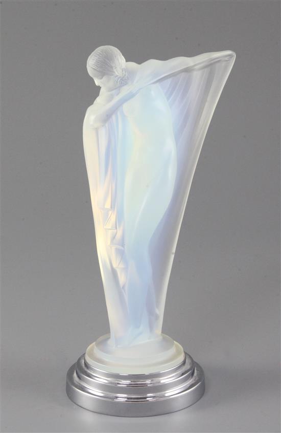 A rare Etling Art Deco opalescent glass figure of a semi-nude dancer, model no.50, 22cm